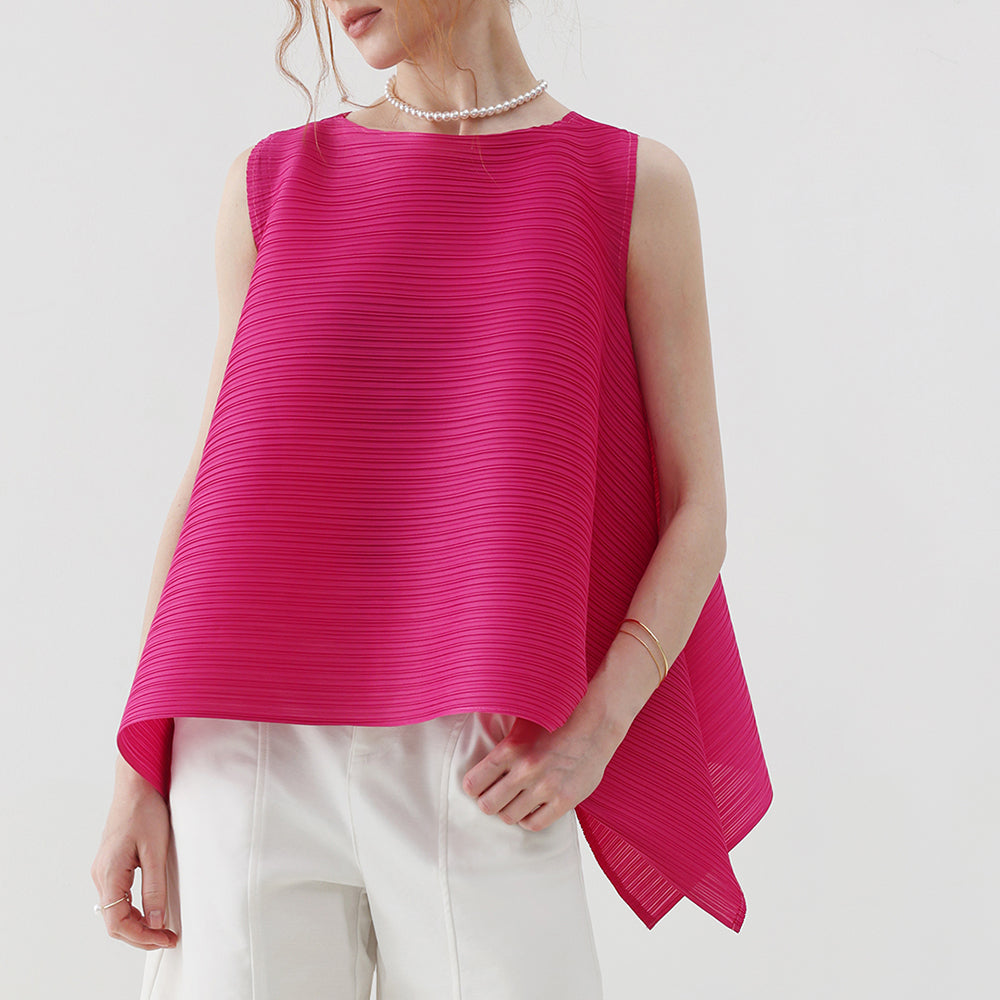 PLEATSMOOD Fine flare sleeveless pleated blouse_hotpink