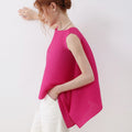 PLEATSMOOD Fine flare sleeveless pleated blouse_hotpink