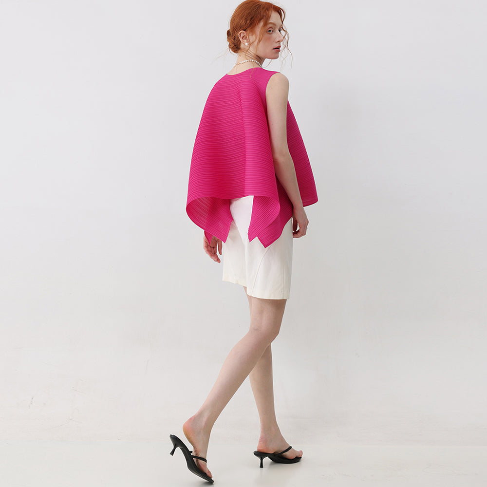PLEATSMOOD Fine flare sleeveless pleated blouse_hotpink
