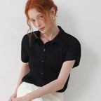 PLEATSMOOD Tinted collar pleated shirt_black
