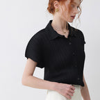 PLEATSMOOD Tinted collar pleated shirt_black