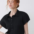 PLEATSMOOD Tinted collar pleated shirt_black