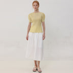 PLEATSMOOD Melo volume shirring pleated top_yellow