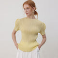 PLEATSMOOD Melo volume shirring pleated top_yellow