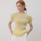 PLEATSMOOD Melo volume shirring pleated top_yellow
