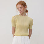 PLEATSMOOD Melo volume shirring pleated top_yellow