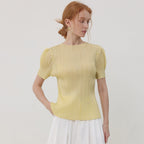 PLEATSMOOD Melo volume shirring pleated top_yellow