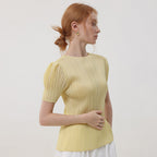 PLEATSMOOD Melo volume shirring pleated top_yellow