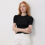 PLEATSMOOD Melo volume shirring pleated top_black