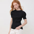 PLEATSMOOD Melo volume shirring pleated top_black