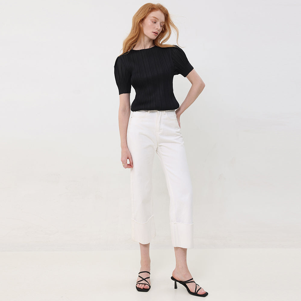 PLEATSMOOD Melo volume shirring pleated top_black