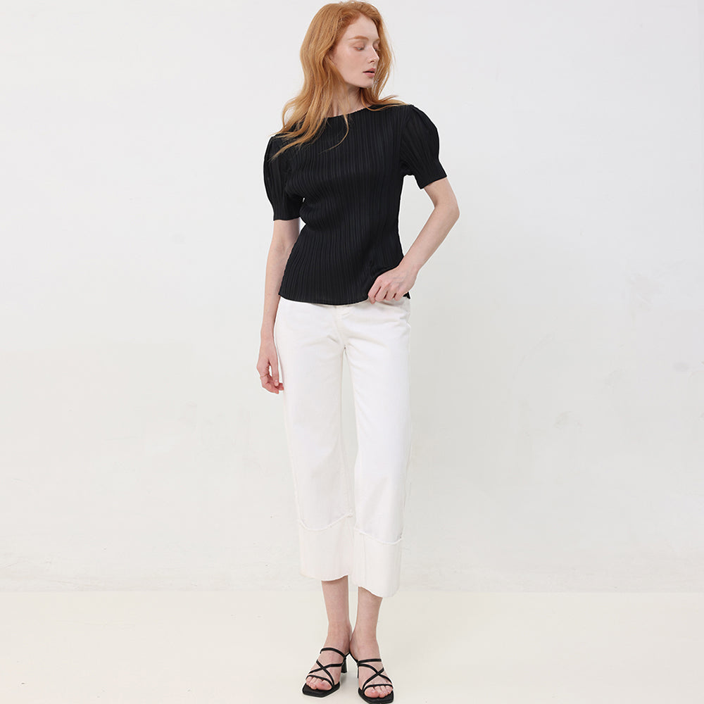 PLEATSMOOD Melo volume shirring pleated top_black