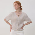 PLEATSMOOD Tweedy pleated short sleeve jacket blouse_lightbeige