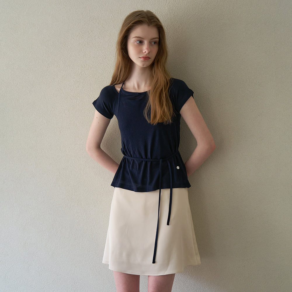 TORTE Boatneck Tee & Halter Strap Sleeveless Layered Set Navy