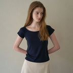 TORTE Boatneck Tee & Halter Strap Sleeveless Layered Set Navy