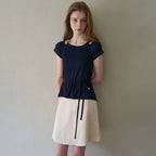 TORTE Boatneck Tee & Halter Strap Sleeveless Layered Set Navy