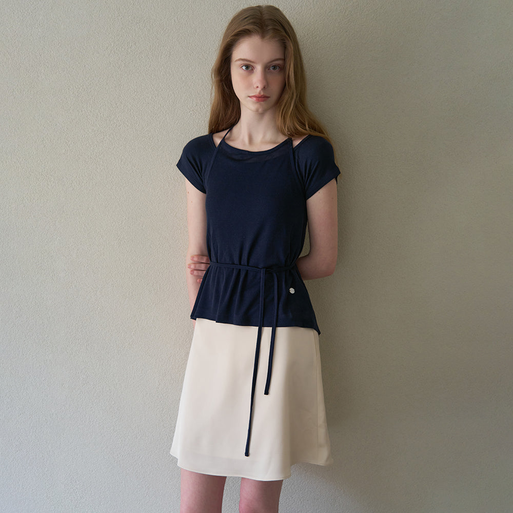 TORTE Boatneck Tee & Halter Strap Sleeveless Layered Set Navy