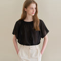 TORTE Smocked Neck Wrinkle Blouse Black