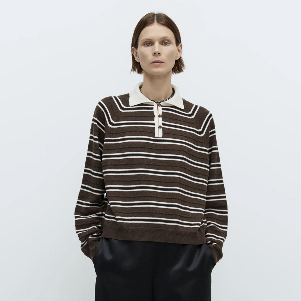 CORDERA (W) MERINO WOOL STRIPED POLO (BROWN)