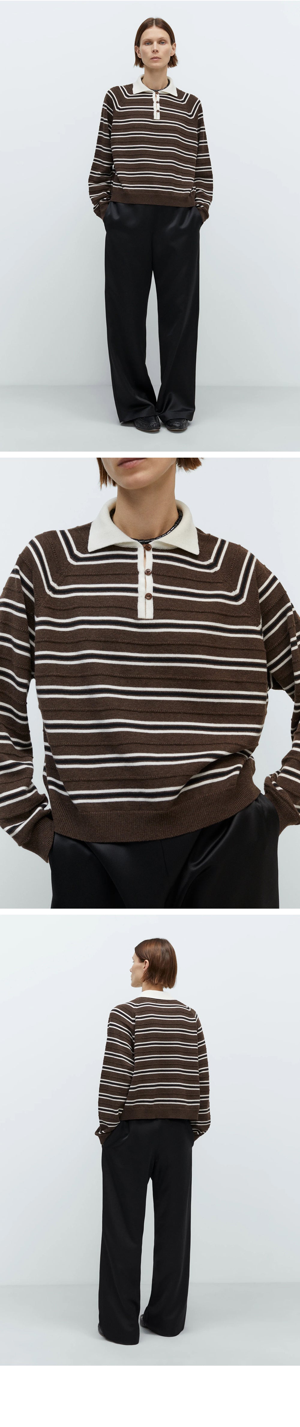 CORDERA (W) MERINO WOOL STRIPED POLO (BROWN)