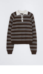 CORDERA (W) MERINO WOOL STRIPED POLO (BROWN)