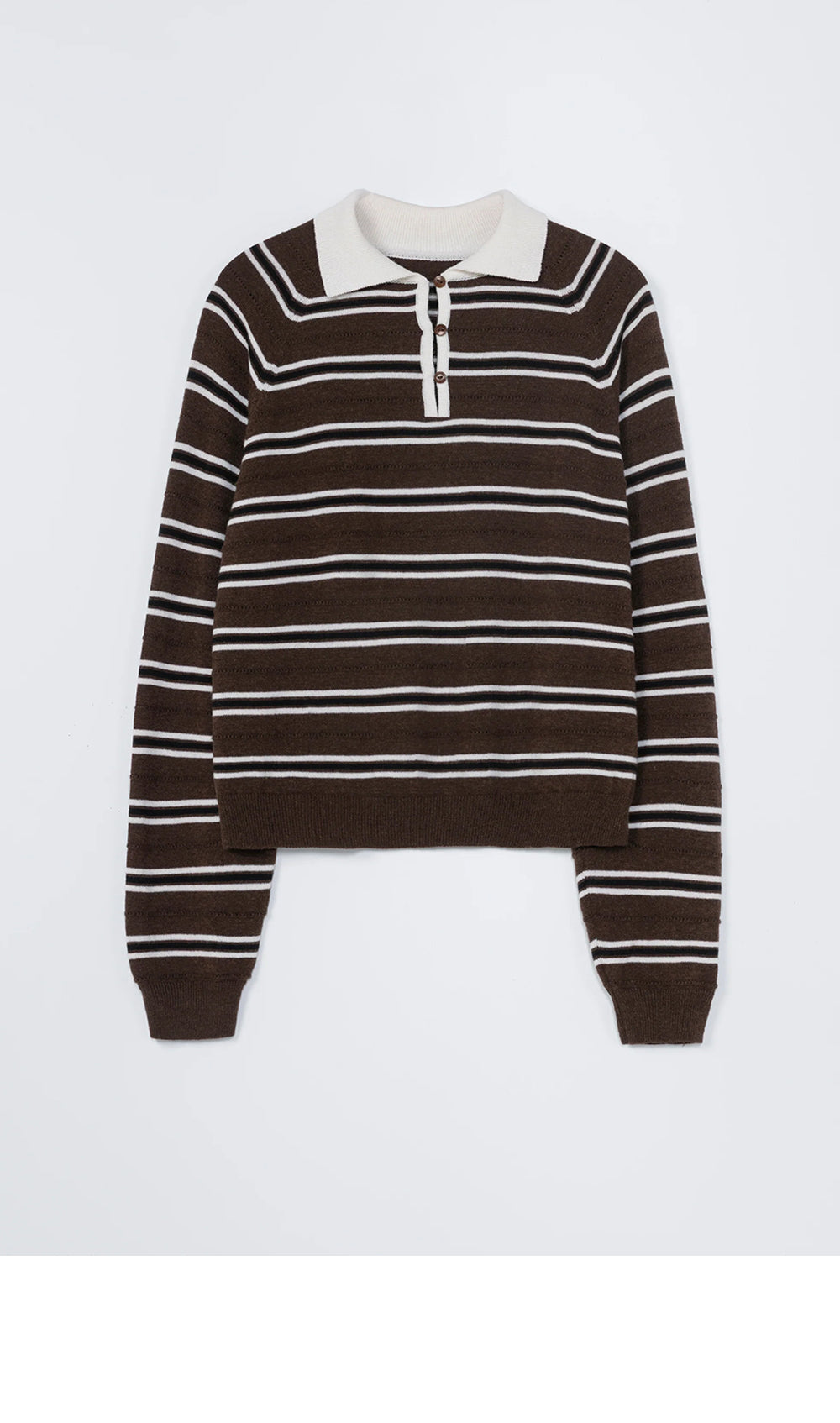 CORDERA (W) MERINO WOOL STRIPED POLO (BROWN)