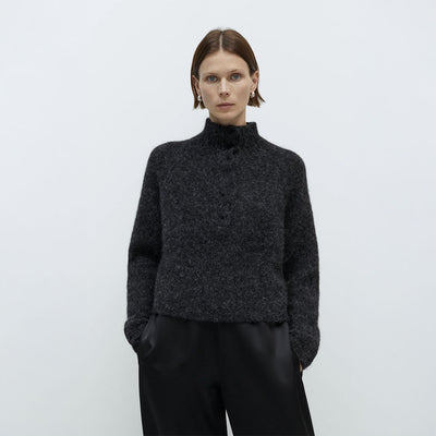 (W) BABY ALPACA POLO SWEATER (ANTHRACITE)