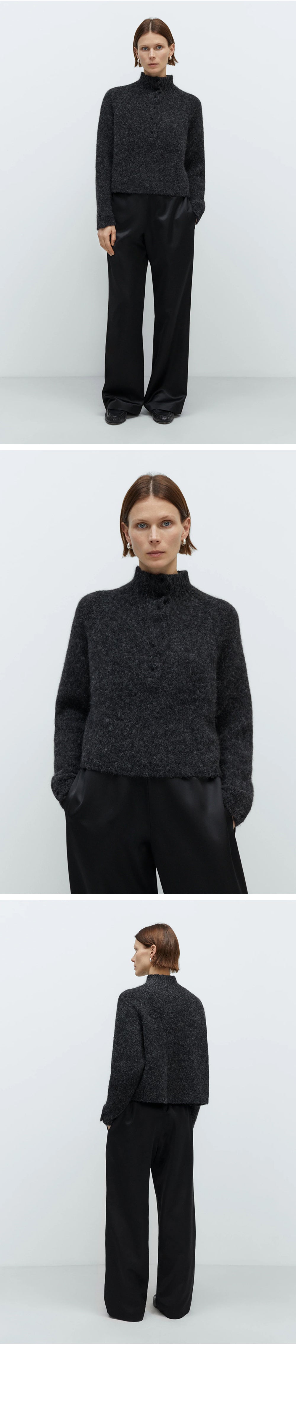 CORDERA (W) BABY ALPACA POLO SWEATER (ANTHRACITE)