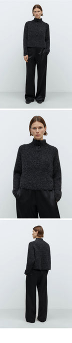 CORDERA (W) BABY ALPACA POLO SWEATER (ANTHRACITE)