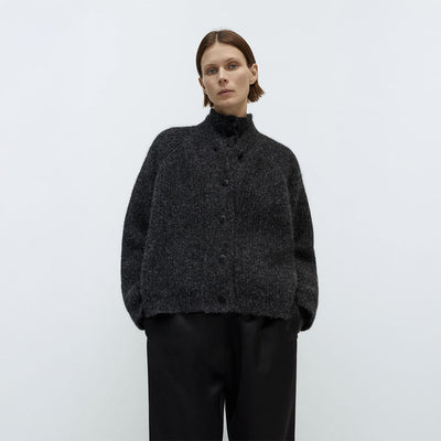 (W) BABY ALPACA CARDIGAN (ANTHRACITE)