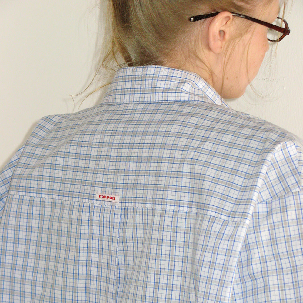 RONRON BUTTON POCKET OVERSIZED SHIRT BLUE CHECK