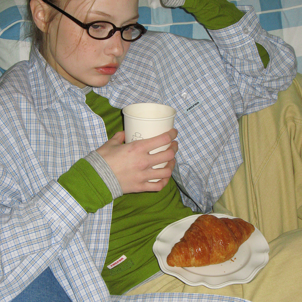 RONRON BUTTON POCKET OVERSIZED SHIRT BLUE CHECK
