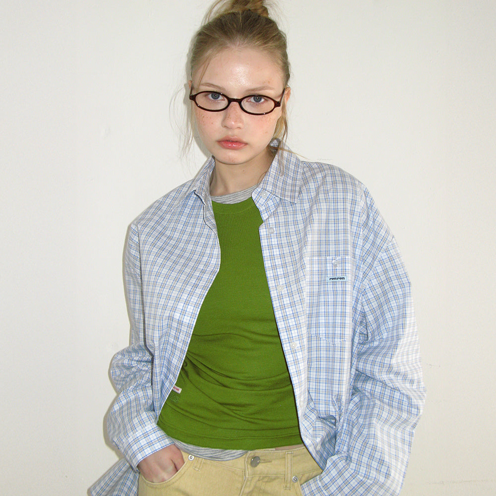 RONRON BUTTON POCKET OVERSIZED SHIRT BLUE CHECK