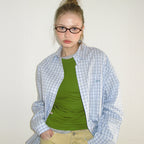 RONRON BUTTON POCKET OVERSIZED SHIRT BLUE CHECK