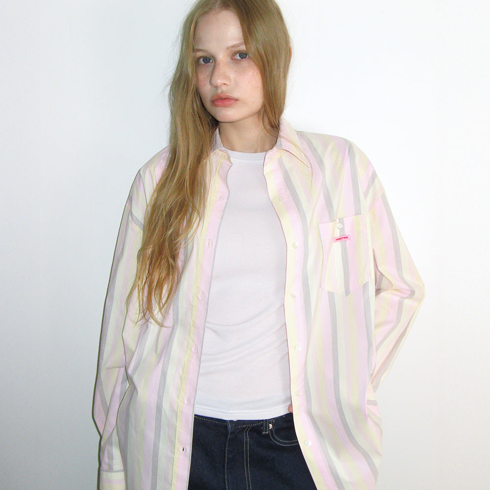 RONRON BUTTON POCKET OVERSIZED SHIRT PINK STRIPE