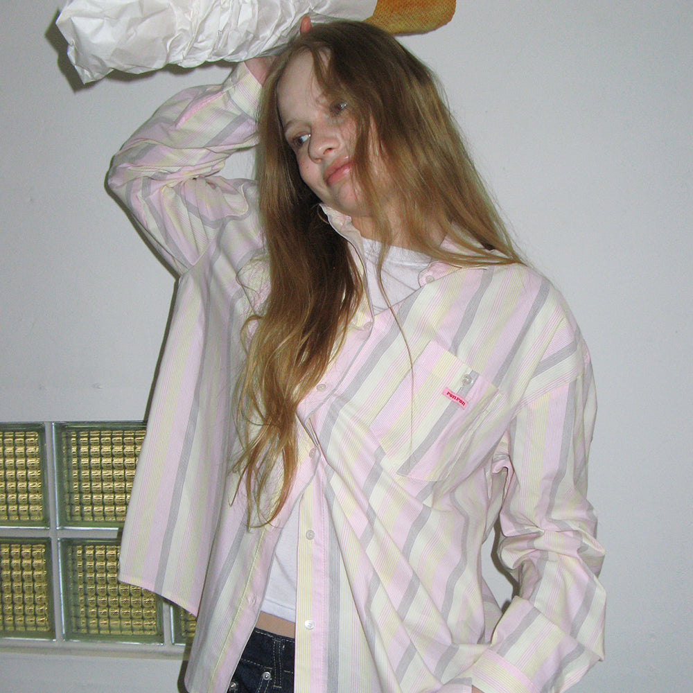 RONRON BUTTON POCKET OVERSIZED SHIRT PINK STRIPE