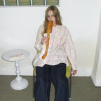RONRON BUTTON POCKET OVERSIZED SHIRT PINK STRIPE