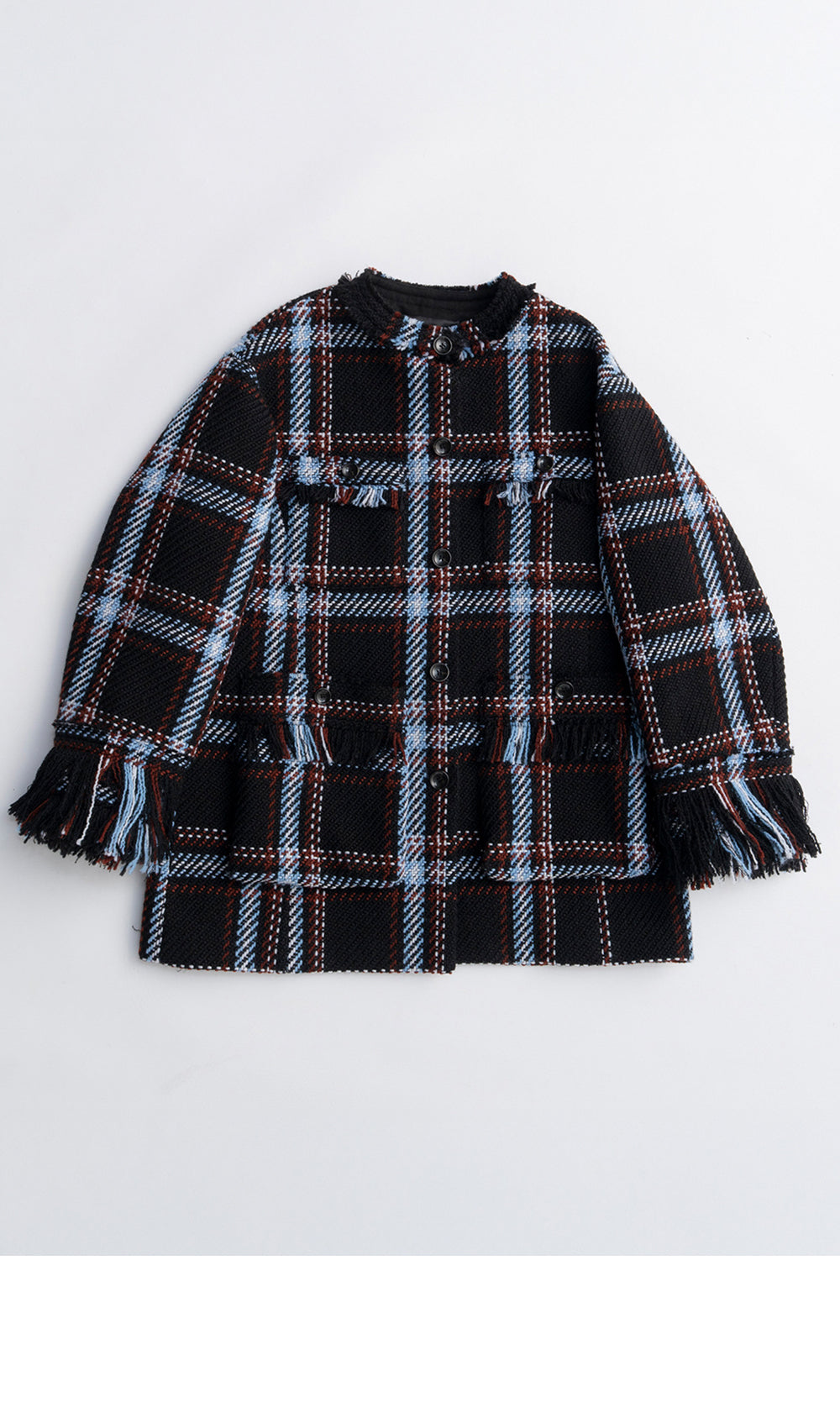 MAISON SPECIAL FRINGE TWEED JACKET COAT (NVY)