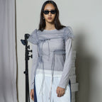 MAISON SPECIAL SHIRRING MINI PUFF SLEEVE TOPS (GRY)