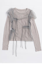 MAISON SPECIAL SHIRRING MINI PUFF SLEEVE TOPS (GRY)