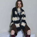 MAISON SPECIAL SCARF COMBINATION STRIPED CARDIGAN (BLK)