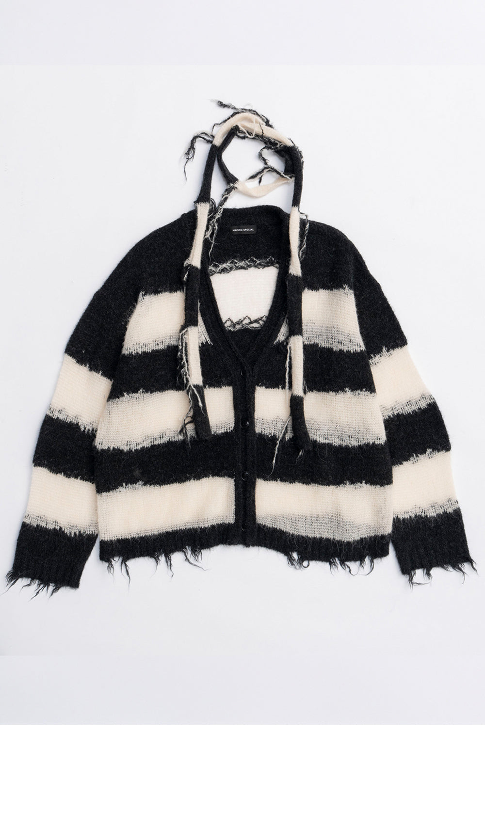 MAISON SPECIAL SCARF COMBINATION STRIPED CARDIGAN (BLK)