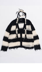MAISON SPECIAL SCARF COMBINATION STRIPED CARDIGAN (BLK)