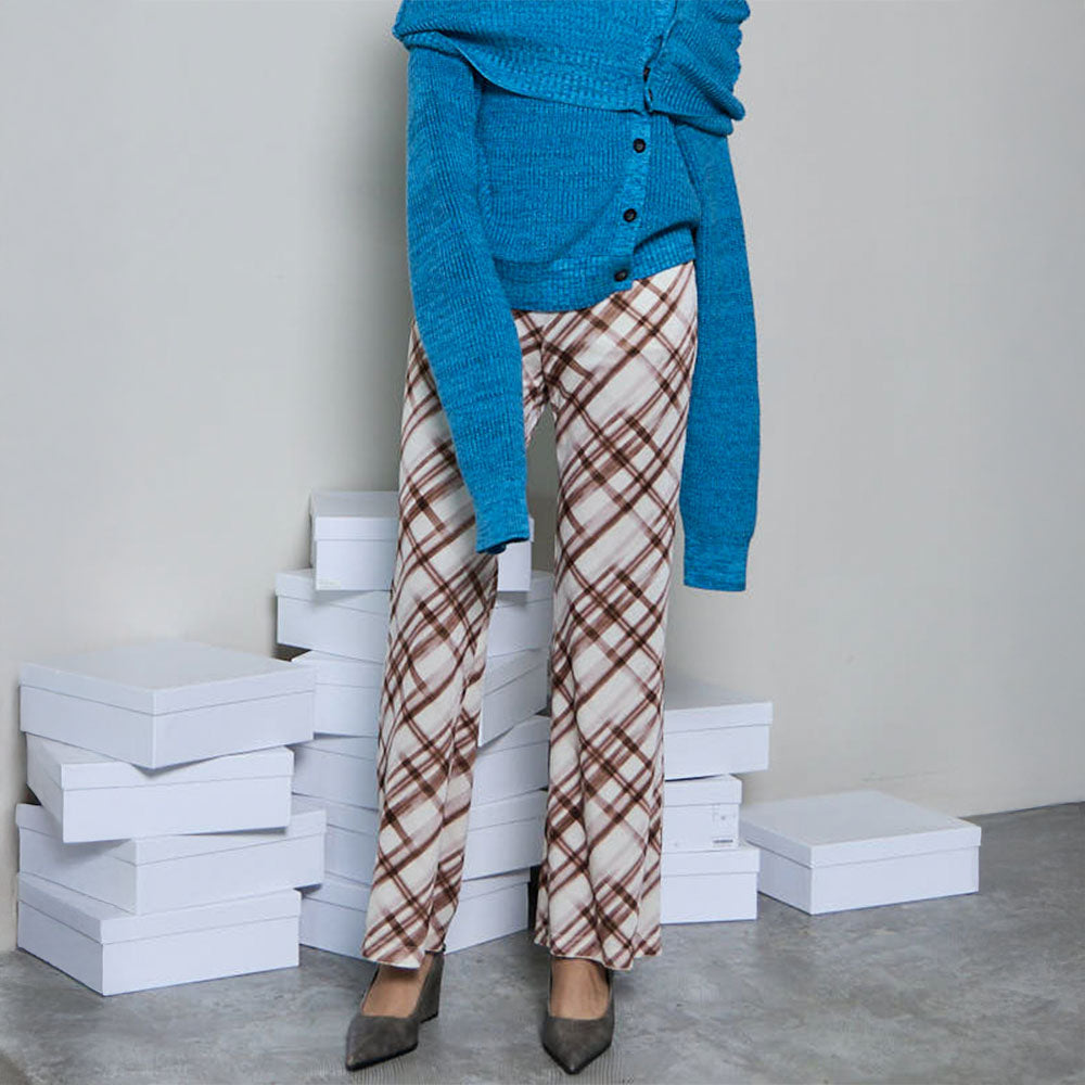 MAISON SPECIAL MULTIWAY LAYERED PLAID VELOUR PANTS (IVR)