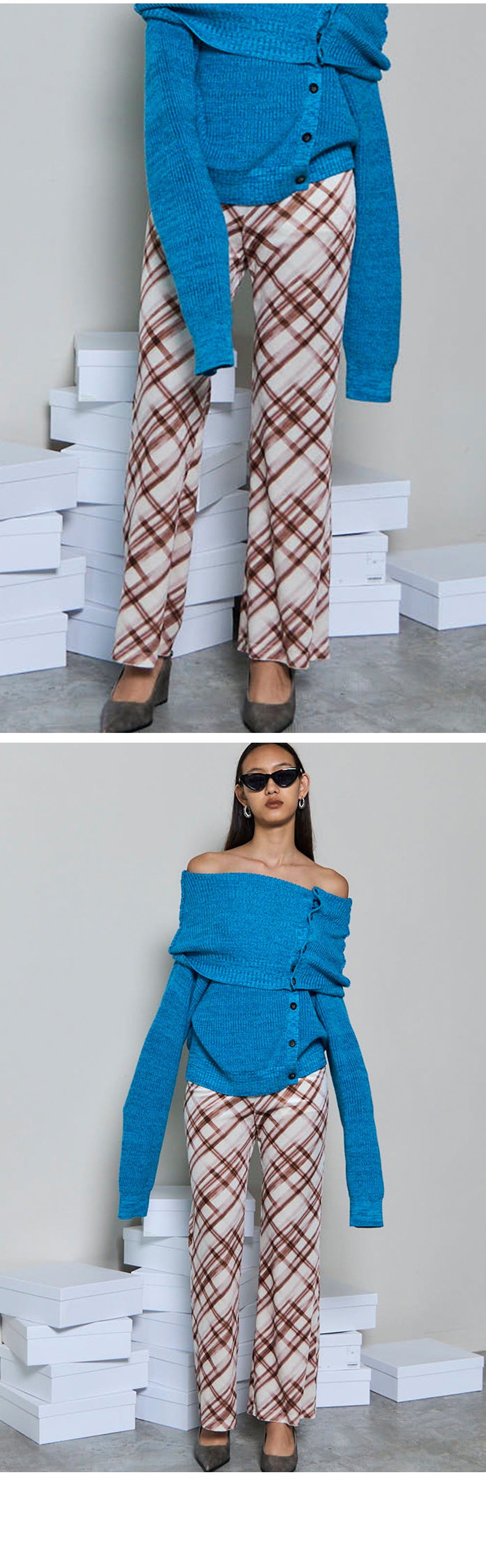 MAISON SPECIAL MULTIWAY LAYERED PLAID VELOUR PANTS (IVR)