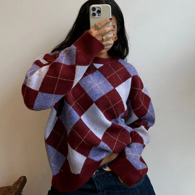 (W) CHARLOTTE SWEATER (BURGUNDY&BLUE)