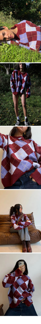 SUSMIE'S (W) CHARLOTTE SWEATER (BURGUNDY&BLUE)