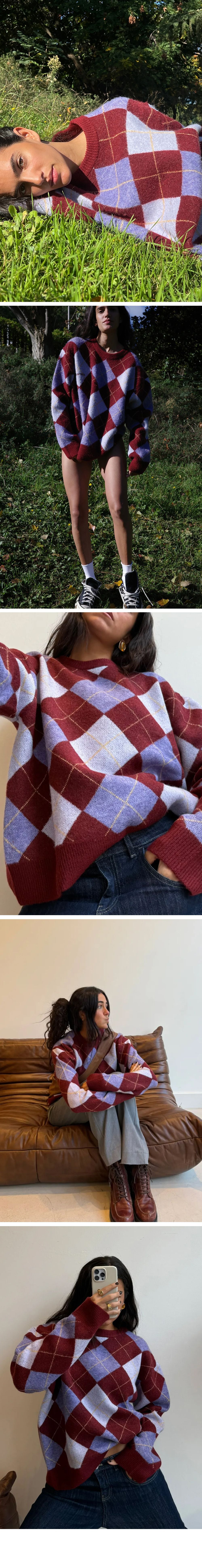SUSMIE'S (W) CHARLOTTE SWEATER (BURGUNDY&BLUE)