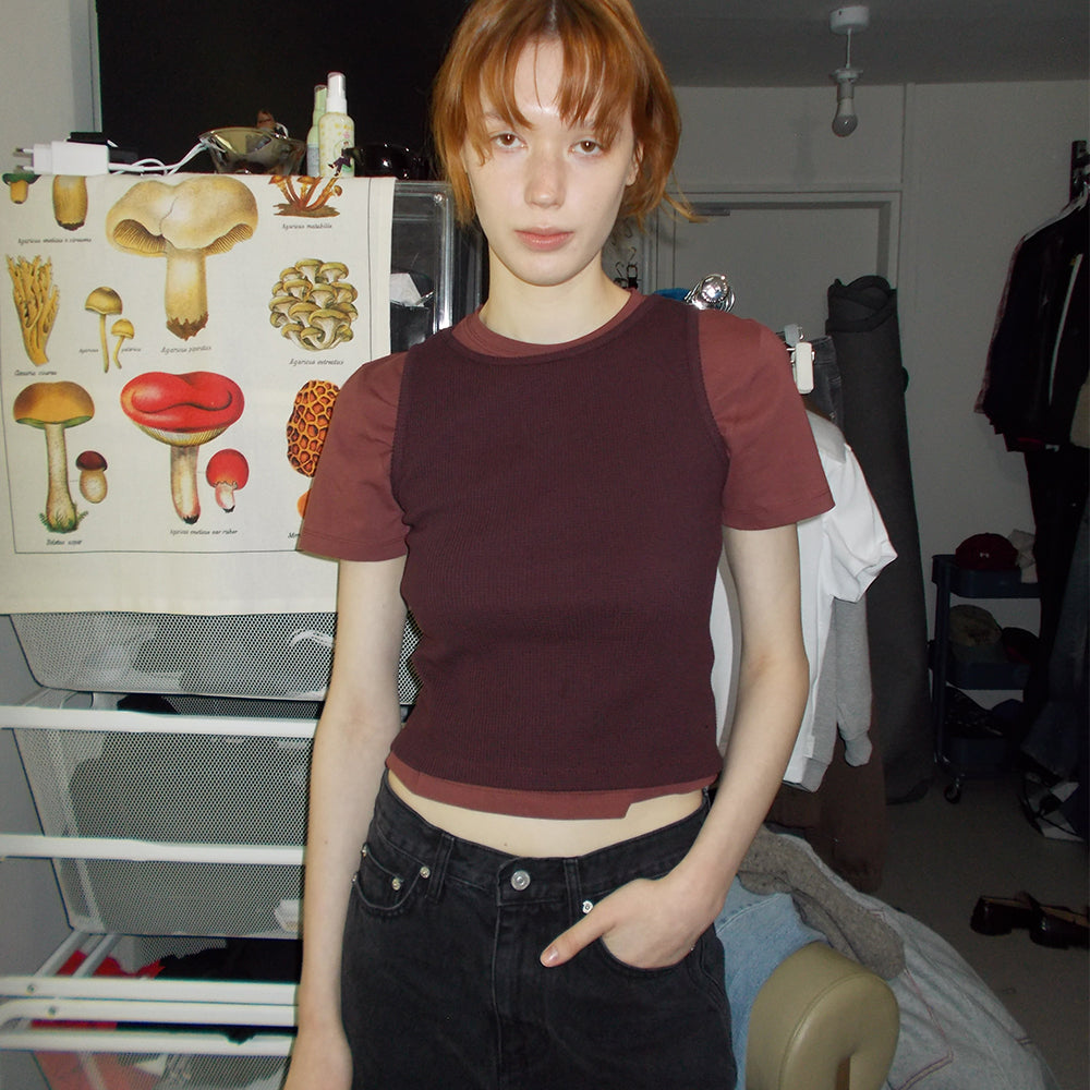 108POUND Easy Waffle Sleeveless_Wine