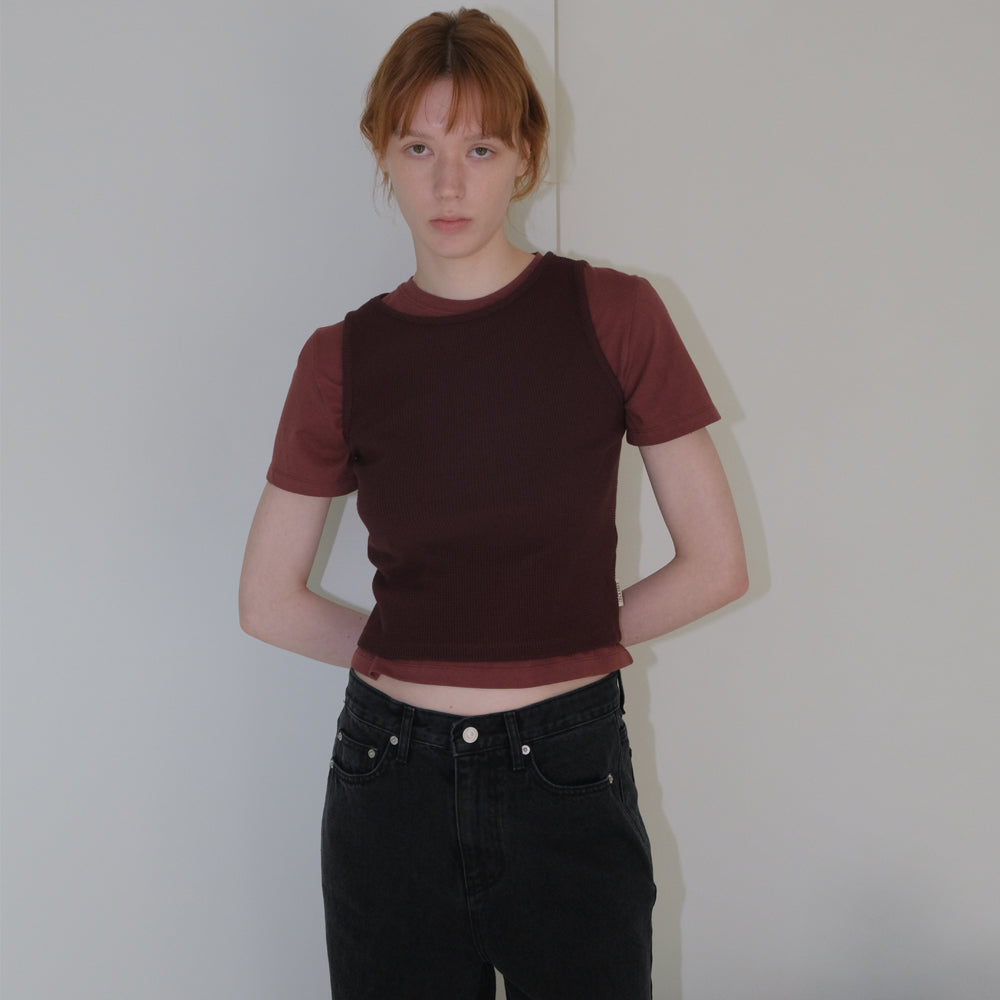 108POUND Easy Waffle Sleeveless_Wine